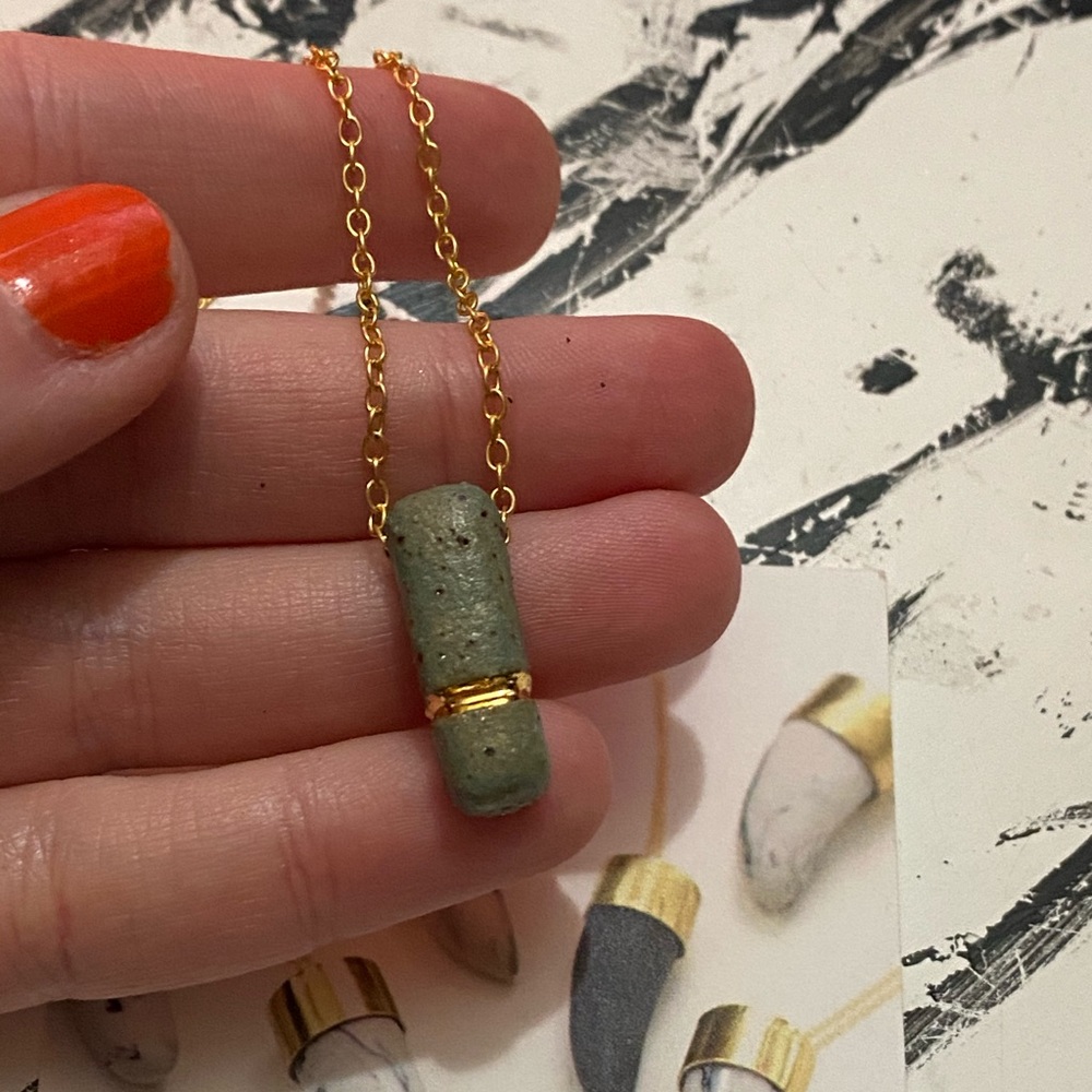 Porcelain and Stone Small BB Rectangle Necklace